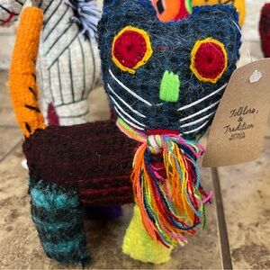 Handmade Mexican Folk Art Multicolor Felt Cat